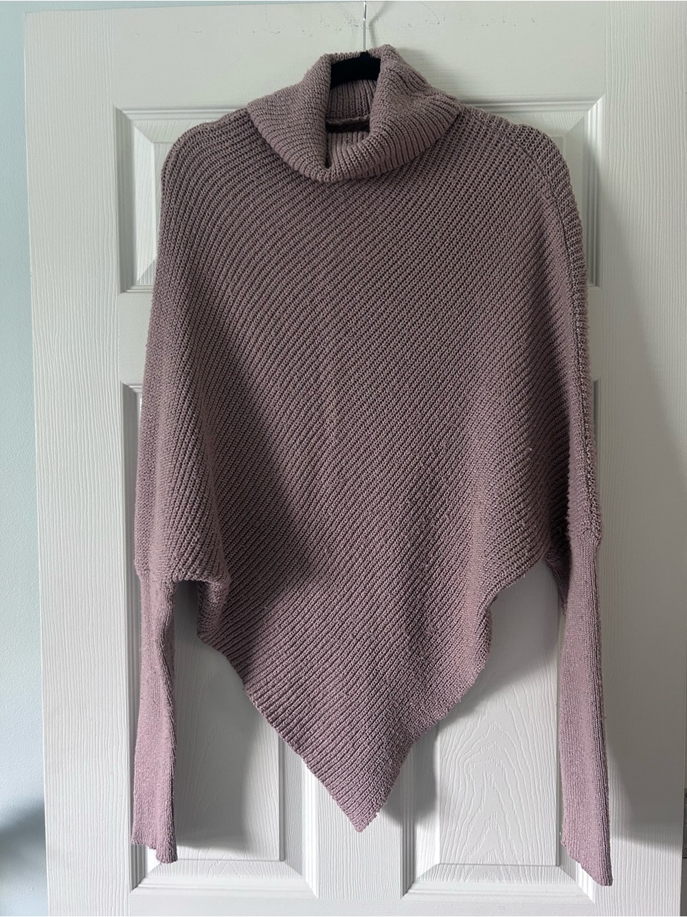 SHEIN Taupe Pointelle Turtleneck Poncho Sweater